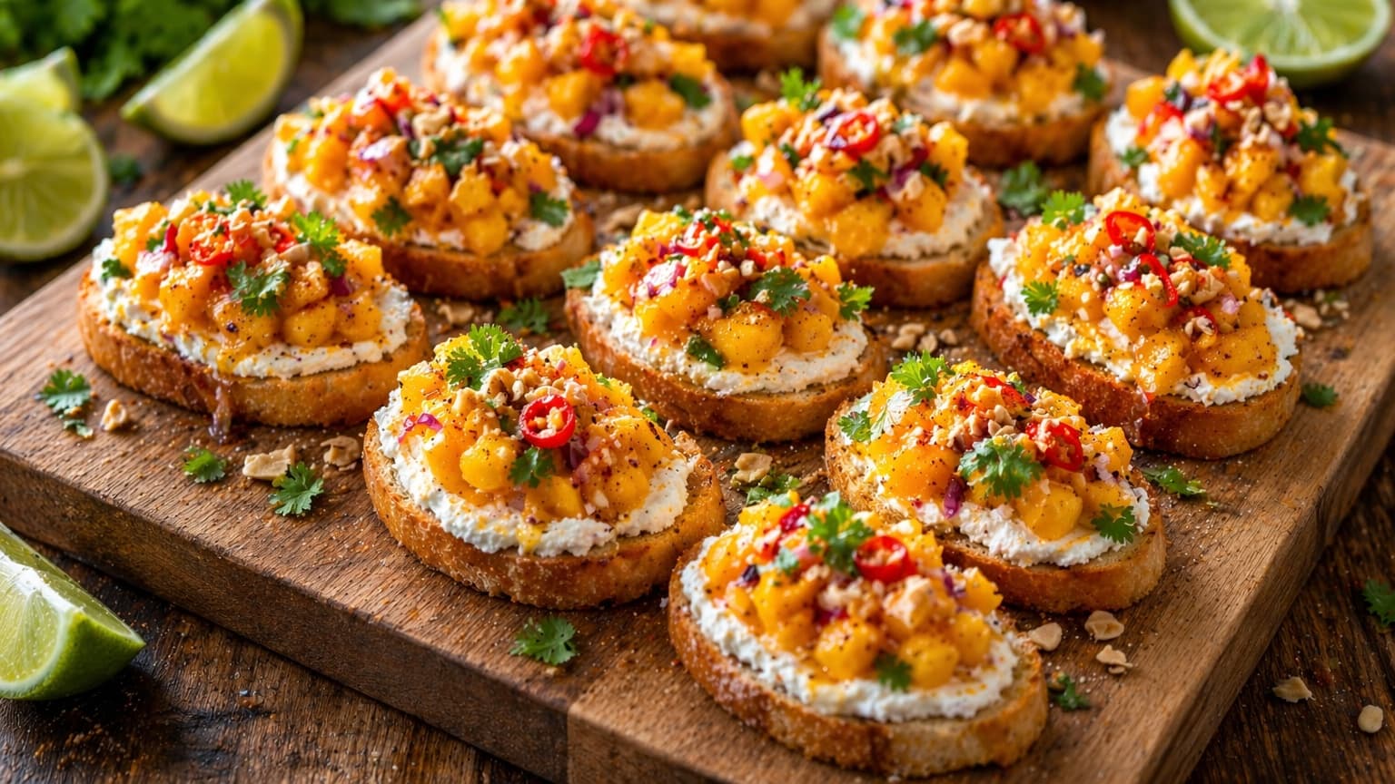 Delicious Mango-Chili Suya Ricotta Crostini