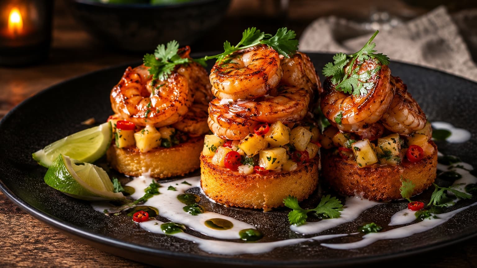 Delicious Coconut Miso Shrimp Polenta Lanterns