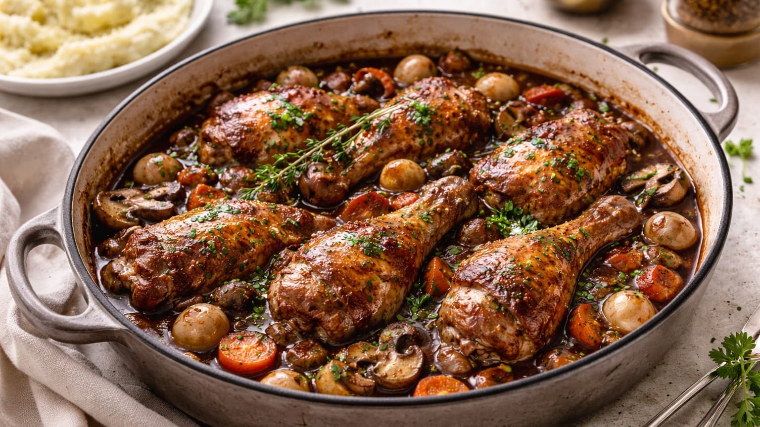 Delicious Coq au Vin (French Braised Chicken in Red Wine)
